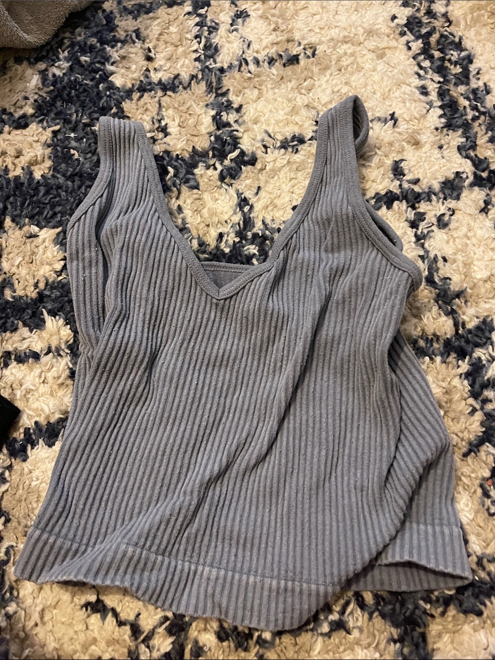 Aura Gray Ribbed V-Neck Tank Top